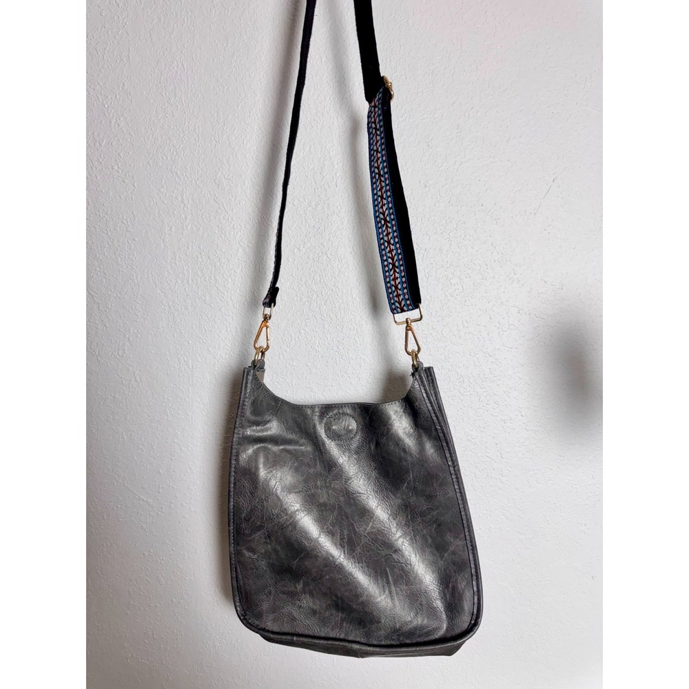 Women's Mini Crossbody Messenger Bag Leather Adjustable Strap Magnetic Snap Gray